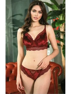 Anıl Kadife Balenli Destekli Dolgulu Dantelli Büstiyer Sütyen ve Slip Takım Anıl 4805 - Alternatif Görünüm