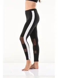 Derya Kurşun Transparan Detaylı Şeritli Kadın Tayt Derya Kurşun 0587