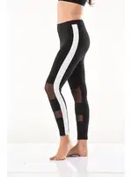 Transparan Detaylı Şeritli Kadın Tayt Derya Kurşun 0587 Siyah