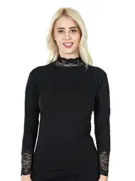 Derya Kurşun Uzun Kol Balıkçı Yaka Dantelli Kadın Tişört Derya Kurşun 241