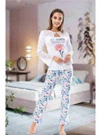 Derya Kurşun Uzun Kol Dantelli Kadın Pijama Takım Derya Kurşun 1115