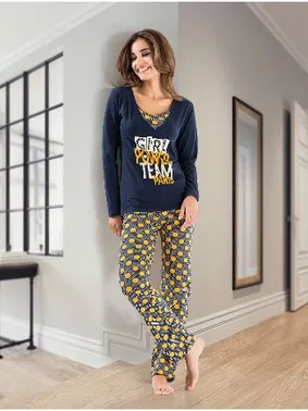 Derya Kurşun V Yaka Uzun Kollu Kadın Pijama Takım Derya Kurşun 1104