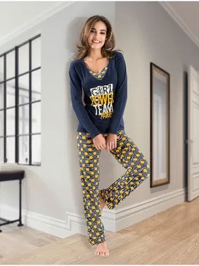 Derya Kurşun V Yaka Uzun Kollu Kadın Pijama Takım Derya Kurşun 1104 - Alternatif Görünüm