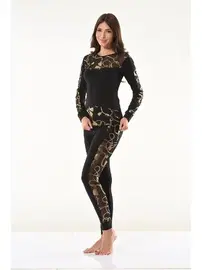Derya Kurşun Varaklı Transparan Detaylı Tayt Takım Derya Kurşun 1130