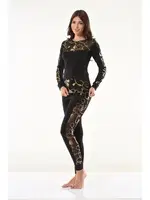 Varaklı Transparan Detaylı Tayt Takım Derya Kurşun 1130 Siyah