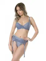 Yumuşak Soft Cup Jartiyer String Takım Fabony 4010 Mavi farklı açı