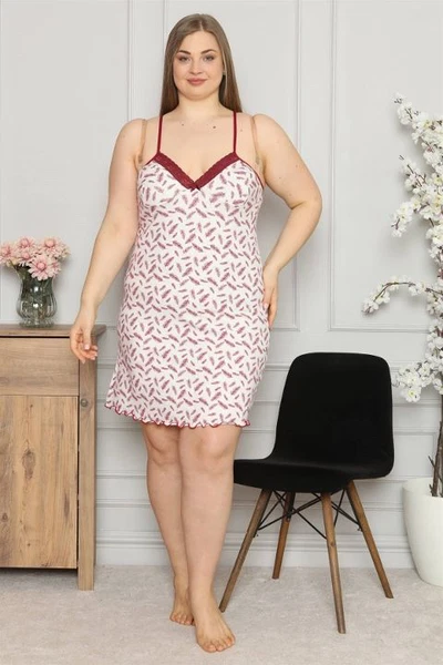 Pamuklu İp Askılı Büyük Beden Gecelik Akbeniz 984