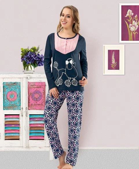 Baskılı Kadın Pijama Takım Derya Kurşun 814