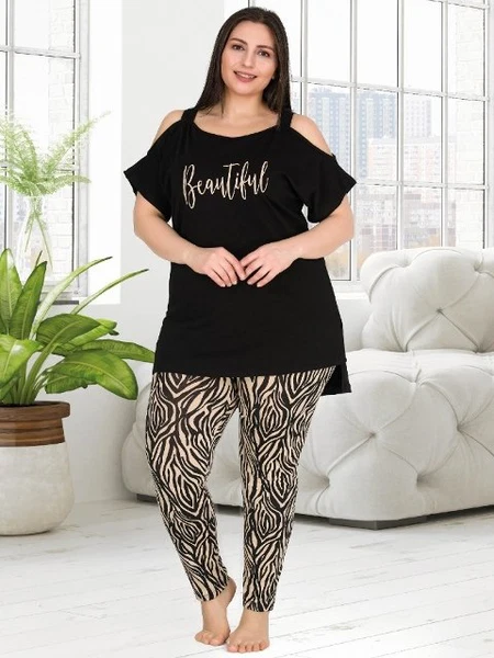 Büyük Beden Omuz Dekolte Tayt ve Tunik Takım Lady 10758