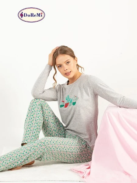 DoReMi Kaktüs Baskılı Bayan Pijama Takımı