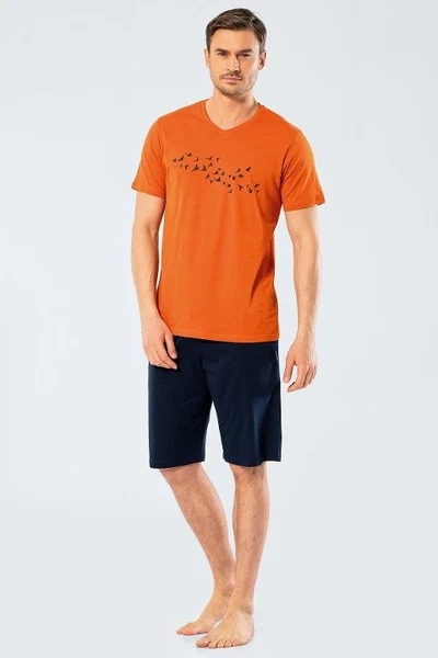 Turuncu V Yaka Bermuda Şort Pijama Takım Türen 4136