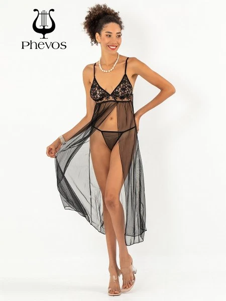 Phevos Dantel Detaylı 2li Uzun Gecelik Takımı