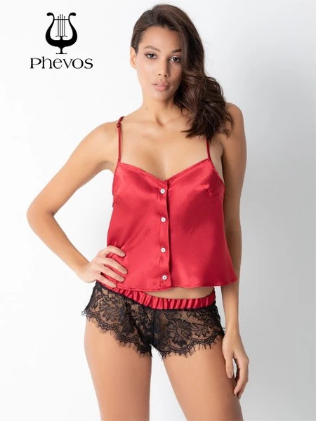 Phevos Dantelli Saten Şortlu Takım