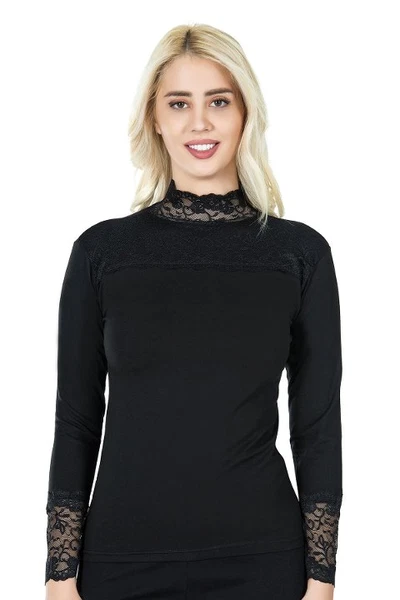 Uzun Kol Balıkçı Yaka Dantelli Kadın Tişört Derya Kurşun 241