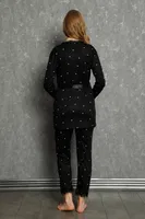 Kalp Baskılı 3lü Sabahlık Pijama Takım 16103 Siyah farklı açı