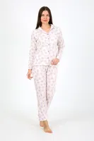Çiçekli Gömlek Yaka Penye Uzun Kollu Kadın Pijama Takım Akbeniz 2776 Ekru detay görünüm