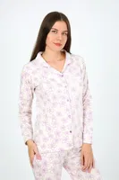Çiçekli Gömlek Yaka Penye Uzun Kollu Kadın Pijama Takım Akbeniz 2776 farklı açı