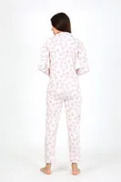 Çiçekli Gömlek Yaka Penye Uzun Kollu Kadın Pijama Takım Akbeniz 2776 Ekru görsel 4