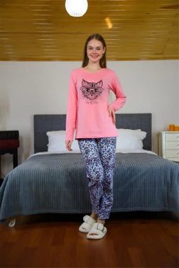Kedili Kadın Penye Uzun Kollu Pijama Takım Akbeniz 4102 - Alternatif Görünüm
