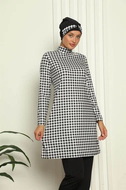 Akbeniz Kareli Tam Tesettür Dijital Desenli Mayo 31040