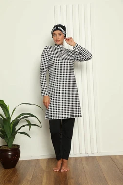 Akbeniz Kareli Tam Tesettür Dijital Desenli Mayo 31040 - Alternatif Görünüm