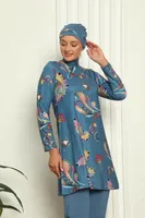 İndigo Tam Tesettür Dijital Desenli Mayo 31043 İndigo