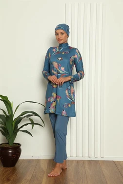 Akbeniz İndigo Tam Tesettür Dijital Desenli Mayo 31043 - Alternatif Görünüm