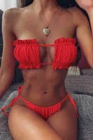 Brezilya Model Büzgülü Bağlamalı Bikini Takım Angelsin MS4164 Kırmızı
