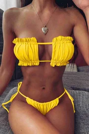 Angelsin Angelsin Brezilya Model Büzgülü Bağlamalı Bikini üst Sarı