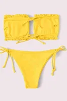 Angelsin Brezilya Model Büzgülü Bağlamalı Bikini üst Sarı Sarı farklı açı