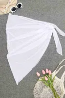 Angelsin Tül Pareo Plaj Elbisesi Beyaz Beyaz detay görünüm
