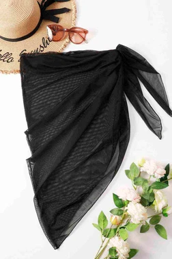 Angelsin Angelsin Tül Pareo Plaj Elbisesi Siyah MS4404 - Alternatif Görünüm