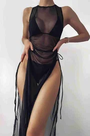 Angelsin Angelsin Tül Pareo Plaj Elbisesi Siyah MS4402