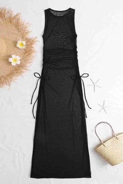 Angelsin Angelsin Tül Pareo Plaj Elbisesi Siyah MS4402 - Alternatif Görünüm