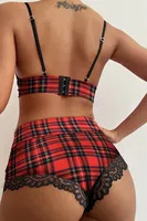 Kırmızı Ekose Seksi Çok Şık Yüksek Bel Şortlu Sütyen Takım Bella Notte 18500 Kırmızı detay görünüm