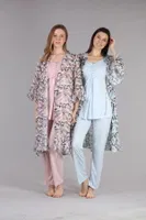Bone Desen Sabahlıklı Lohusa Pijama Takımı 5407 Mavi