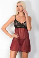 Bordo Gecelik Takımı Phevos 011-003610 Bordo detay görünüm