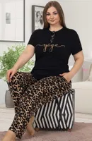 Büyük Beden Leopar Pijama Takım Lady 10850 Siyah