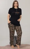 Büyük Beden Leopar Pijama Takım Lady 10850 Siyah detay görünüm