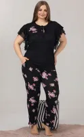 Büyük Beden Siyah Battal Pijama Takım Lady 10852 Siyah detay görünüm