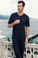 Capsella Erkek 3Lü Pijama Takımı Damat Çeyiz Seti Perin 1003 Lacivert