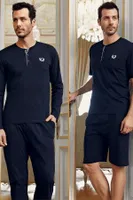 Capsella Erkek 5Li Pijama Robdöşambır Damat Çeyiz Seti Perin 1090 Lacivert görsel 5