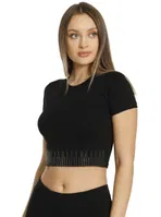 Crop Fit Kısa Kollu Taşlı T-Shirt Dono 2212T Siyah