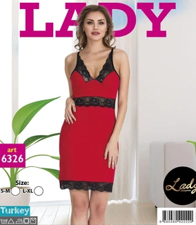 Lady Dantelli Askılı Kısa Kırmızı Gecelik Lady 6326 - Alternatif Görünüm