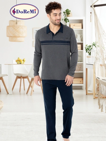 Polo Yaka Antrasit DoReMi Erkek Pijama Takımı
