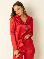 DoReMi Uzun Kollu Saten Pijama Takımı Kırmızı görsel 6