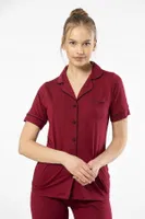 Kısa Kollu Gömlek Yaka Kadın Pijama Takımı Türen 3368 Pembe Bordo görsel 4