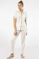 Gömlek Yaka Kısa Kollu Kadın Pijama Takımı Türen 3368 Ekru