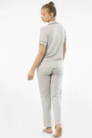 Gri Kısa Kollu Gömlek Yaka Kadın Pijama Takımı Türen 3368 Gri görsel 4