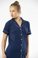 Lacivert Kısa Kollu Gömlek Yaka Kadın Pijama Takımı Türen 3368 Lacivert farklı açı